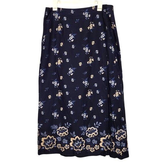 Eddie Bauer Maxi Wrap Skirt Linen Cotton Blend Blue Floral Womens Size 14 - Picture 1 of 8